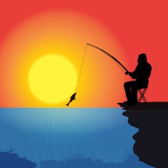 Vector silhouette of a fisherman N7