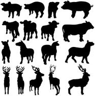 Pigs cows sheep and deer silhouettes