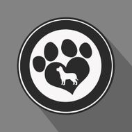 Love Paw Print in Circle Flat Design With Gray Background