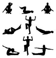 Men and women working out doing yoga with aerobics