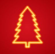 Vector glowing christmas tree on red background