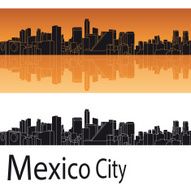 Mexico City skyline in orange background