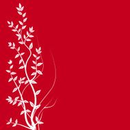 Stylized branches and leaves on red background