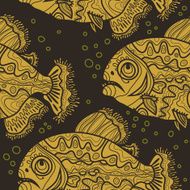 Dark pattern with yellow fishes
