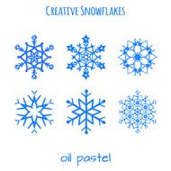 Set of snowflake hand drawn with oil pastels