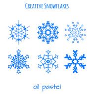 Set of snowflake hand drawn with oil pastels N2