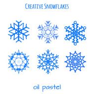 Set of snowflake hand drawn with oil pastels N3