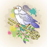 Cute little bird sits on a key