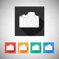 Camera icon on square background with long shadow
