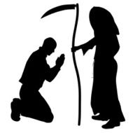 Vector silhouette of a man with the Grim Reaper