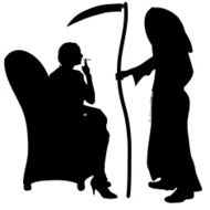 Vector silhouette of a woman with the Grim Reaper