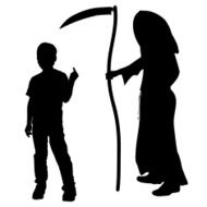 Vector silhouette of a boy with the Grim Reaper