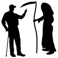 Vector silhouette of a man with the Grim Reaper N2