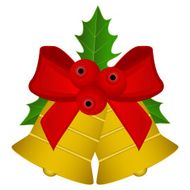 Christmas bells with red bow and holly