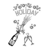 bottle of champagne and glass holiday inscription-firework N2
