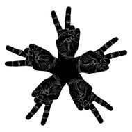 Five victory hands abstract symbol black and white