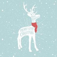 Vintage Christmas greeting card with reindeer