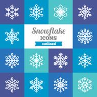 Set of flat outlined snowflake icons