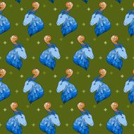 ornamental bright colored blue goat seamless background N2