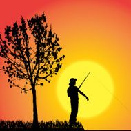 Vector silhouette of a man who fishes N10