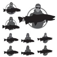 Trout Fisherman Silhouette Set