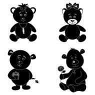 Set cartoon teddy bears silhouette