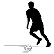 silhouettes of soccer players with the ball N6