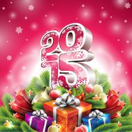 Christmas illustration with 3d 2015 typographic design