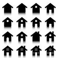 House icon set with reflection vector illustration