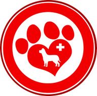 Veterinary Love Paw Print Red Circle With Dog And Cross