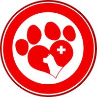 Veterinary Love Paw Red Circle With Dog Head And Cross