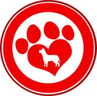 Love Paw Print Red Circle Banner Design With Dog Silhouette