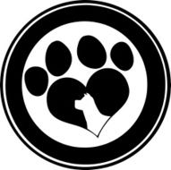 Love Paw Print Black Circle Banner With Dog Head Silhouette