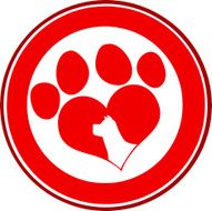 Love Paw Print Red Circle Banner With Dog Head Silhouette