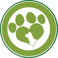 Love Paw Print Green Circle Banner With Dog Head Silhouette
