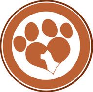 Love Paw Print Brown Circle Banner With Dog Head Silhouette