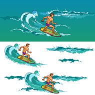 Surfing man on surfboard at sea waves