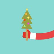 Santa Claus holds Christmas tree flat design vector illustration