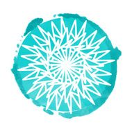 Watercolor circle paint stain and snowflake