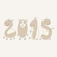 Cartoon sheep form an inscription 2015