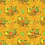 Seamless pattern baskets and fruits pears