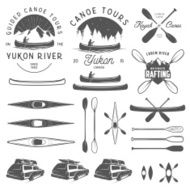 Set of kayak and canoe emblems badges design elements