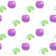 Seamless pattern with stylized silhouettes of cherry watercolor texture