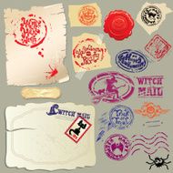 Collection of holiday mail design elements - Halloween postage set
