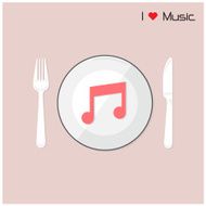 Creative music note sign on disk with fork and spoon