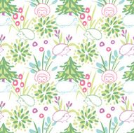 Hedgehogs in the forest Vector seamless pattern