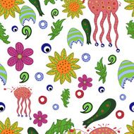 seamless pattern with fantastic flowers and leaves