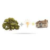 Hand drawn tree and house vector illustration