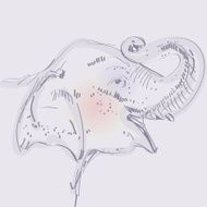 Elephant head with a raised trunk on purple background N2