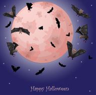 Bats flying in the night with a full moon
